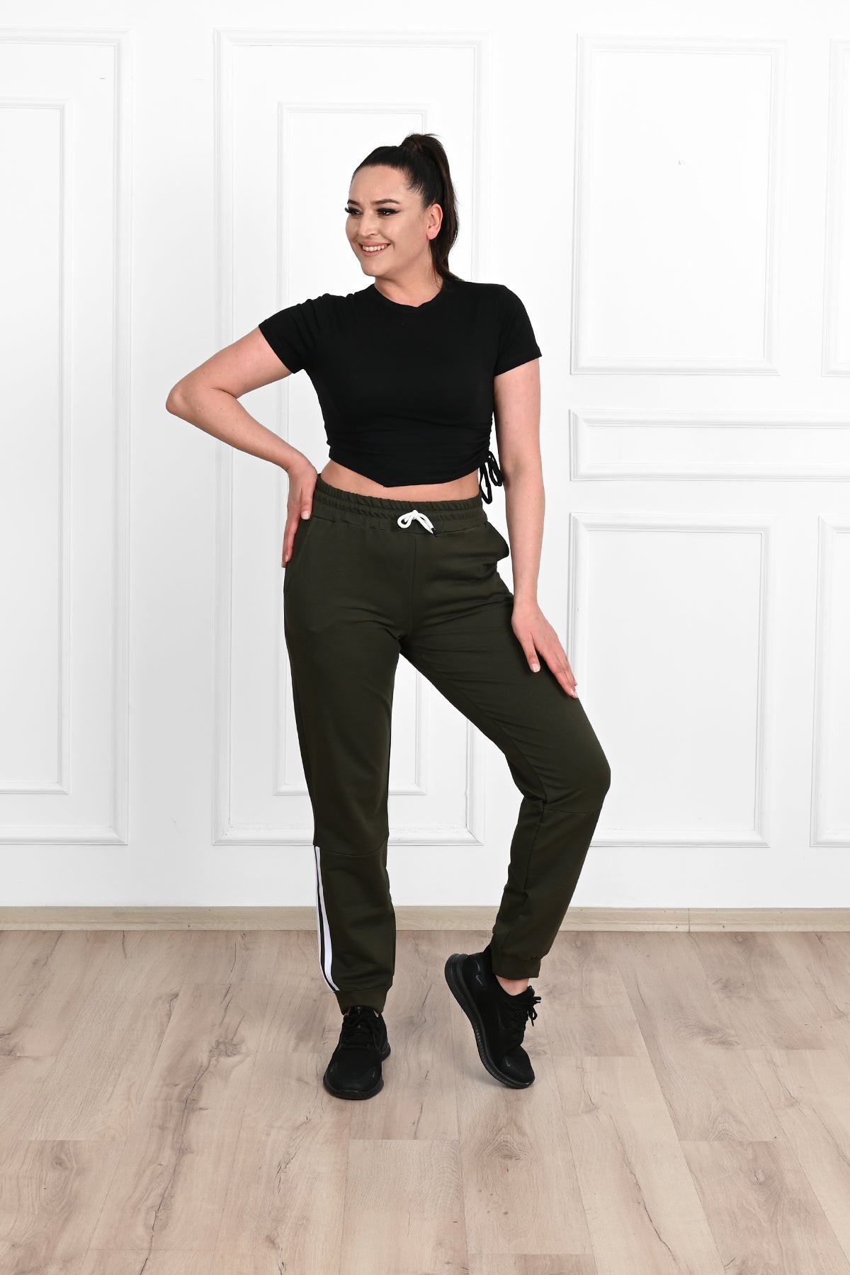 Pantalon dama marimi mari de trening cu dungi 9046