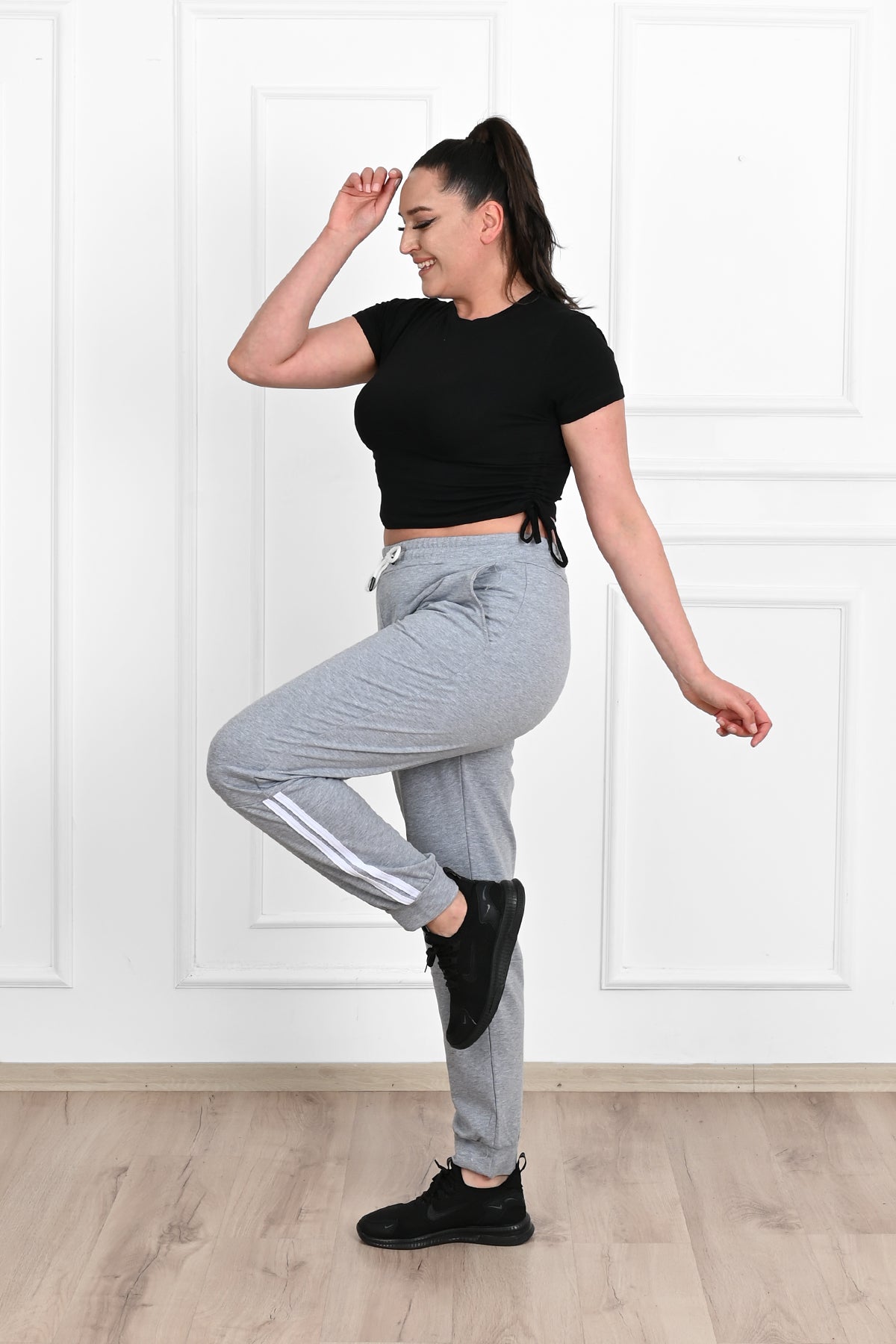Pantalon dama marimi mari de trening cu dungi 9046