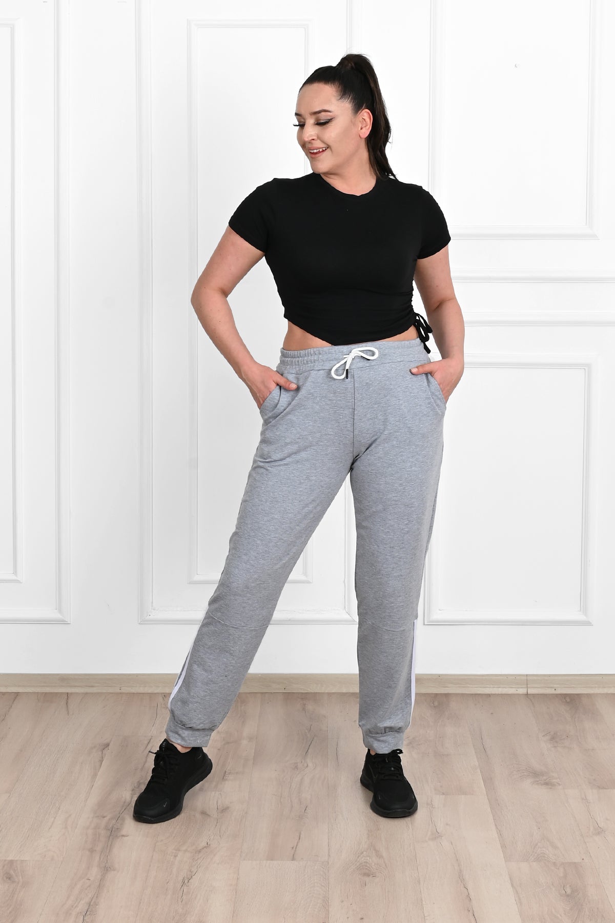Pantalon dama marimi mari de trening cu dungi 9046