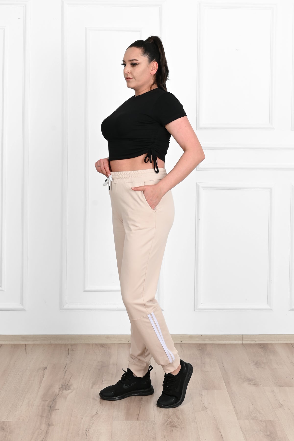 Pantalon dama marimi mari de trening cu dungi 9046