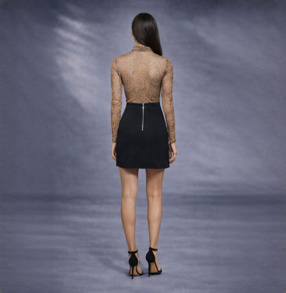 Fusta neagra scurta cu copci metalice si insertie din tulle Backstage