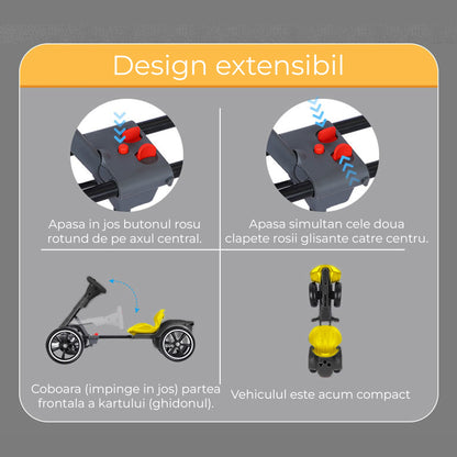 Kart electric copii, 4 roti, Pliabil si usor de montat, Scaun ergonomic, Galben