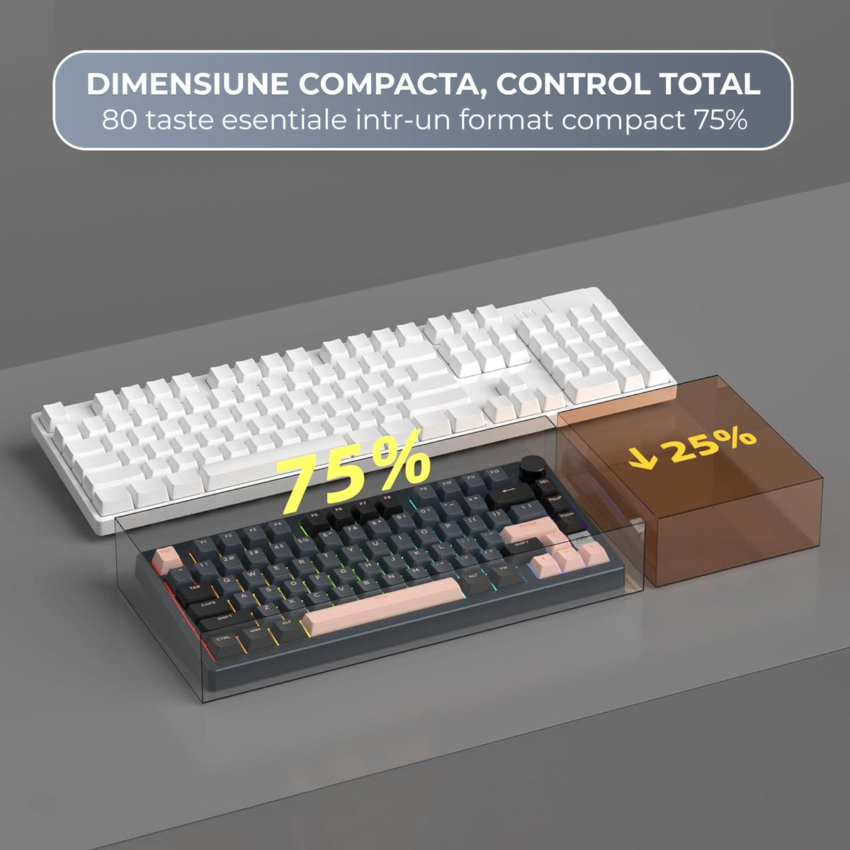 Tastatura Mecanica Wireless 75% Timebox, Hot-Swap, Gasket, Negru