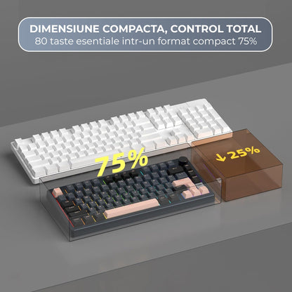 Tastatura Mecanica Wireless 75% Timebox, Hot-Swap, Gasket, Negru