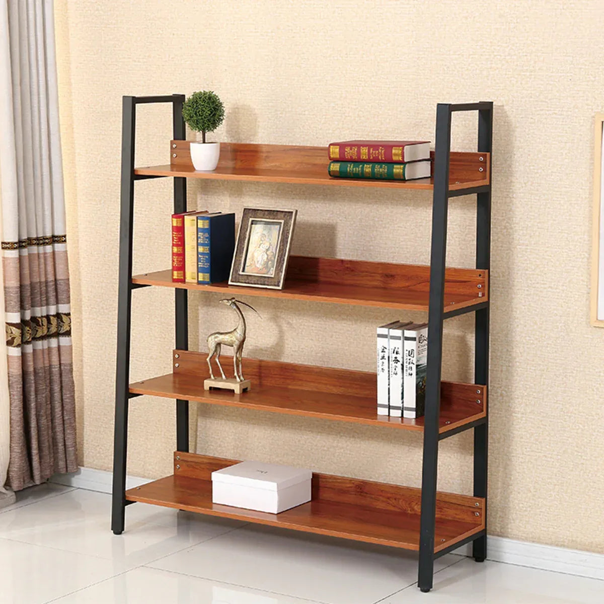Biblioteca cu 4 polite, Naimeed A4-120, Negru/Cires Locarno