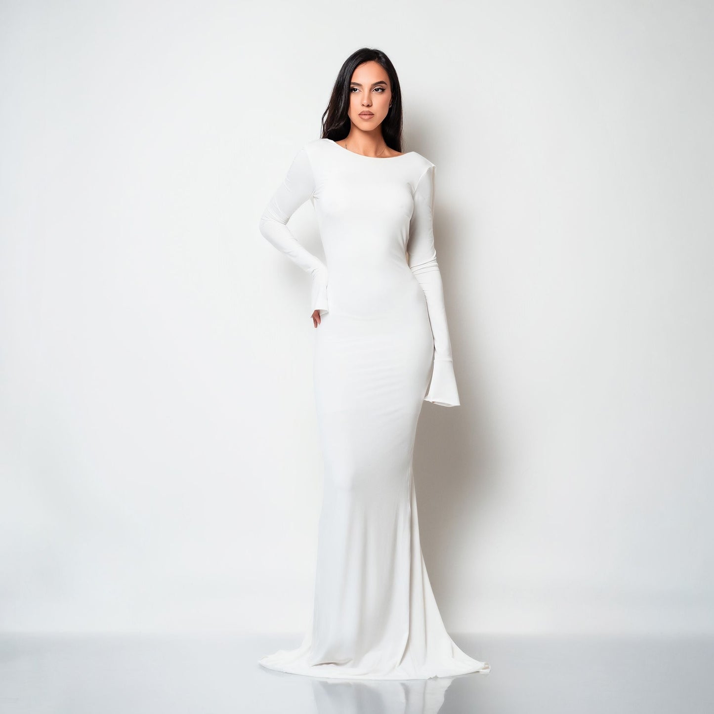 Rochie lunga neagra din bumbac de cocktail cu spatele gol si drapaje Luna