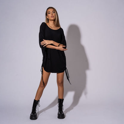 Rochie tricou cu snururi si drapaje I don’t care