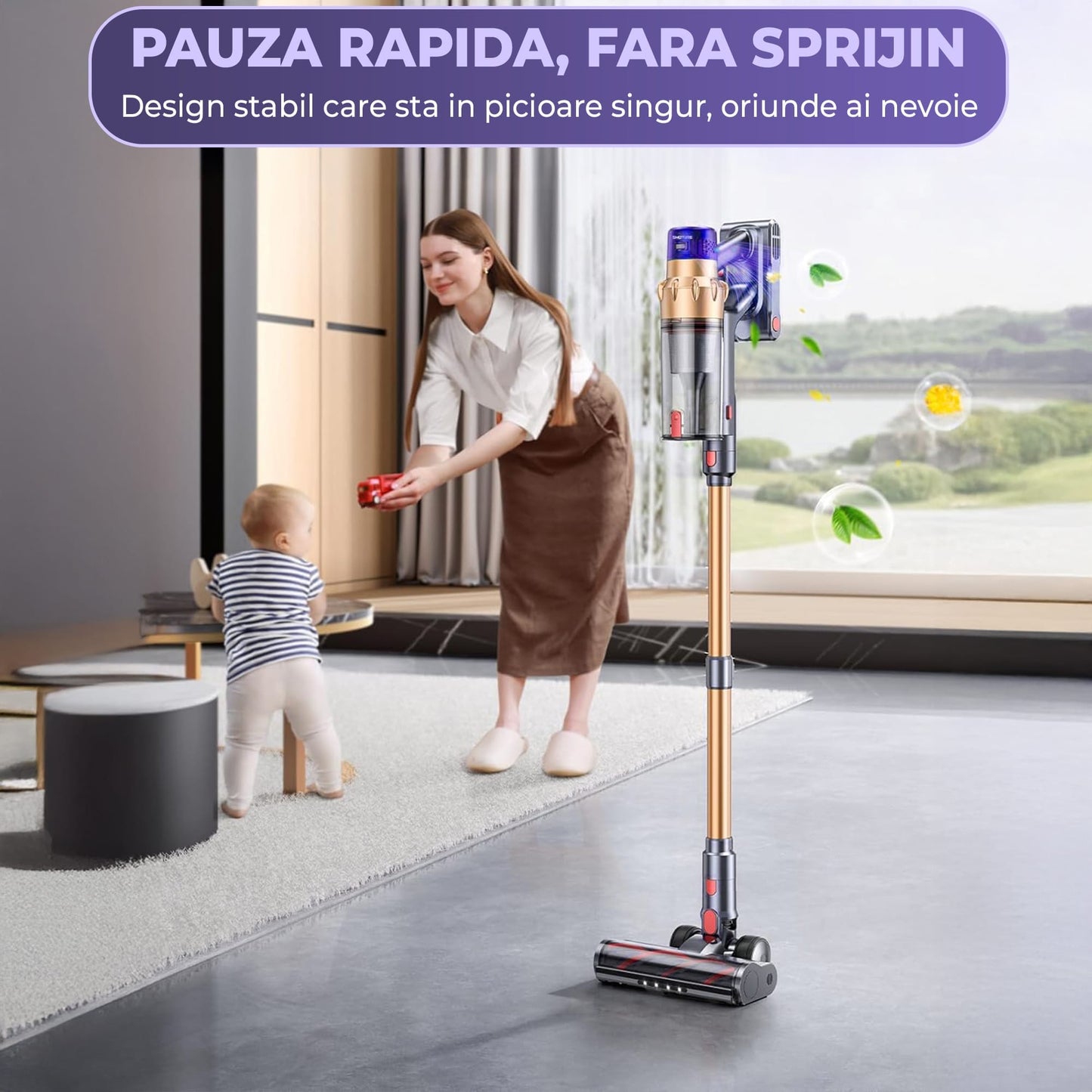 Aspirator vertical Timebox, fara fir, 550W si 45KPA, Autonomie 60 min