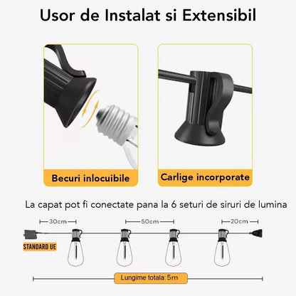 Ghirlanda luminoasa, solara, decorativa, interconectabila, Naimeed D6123, 5m, 10 Becuri LED, Lumina Alb Cald