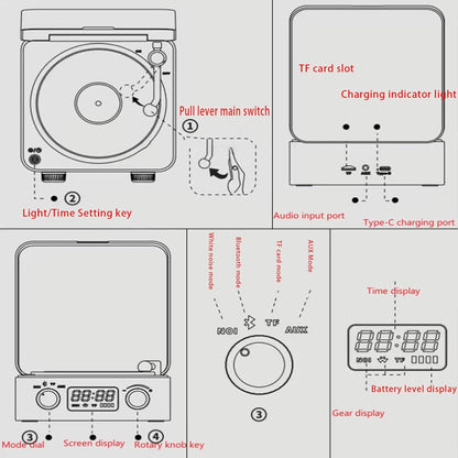 Boxa Portabila Vintage model Vinyl Timebox, AUX, Bluetooth, Card TF, Alb