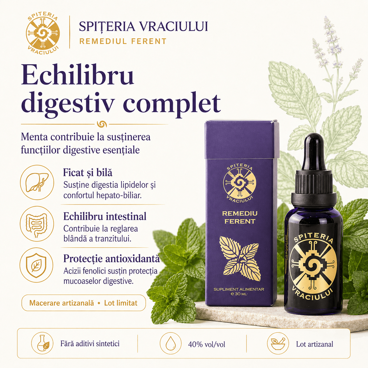Remediu Natural Digestie și Diaree – Extract de Mentă FERENT | 30ml