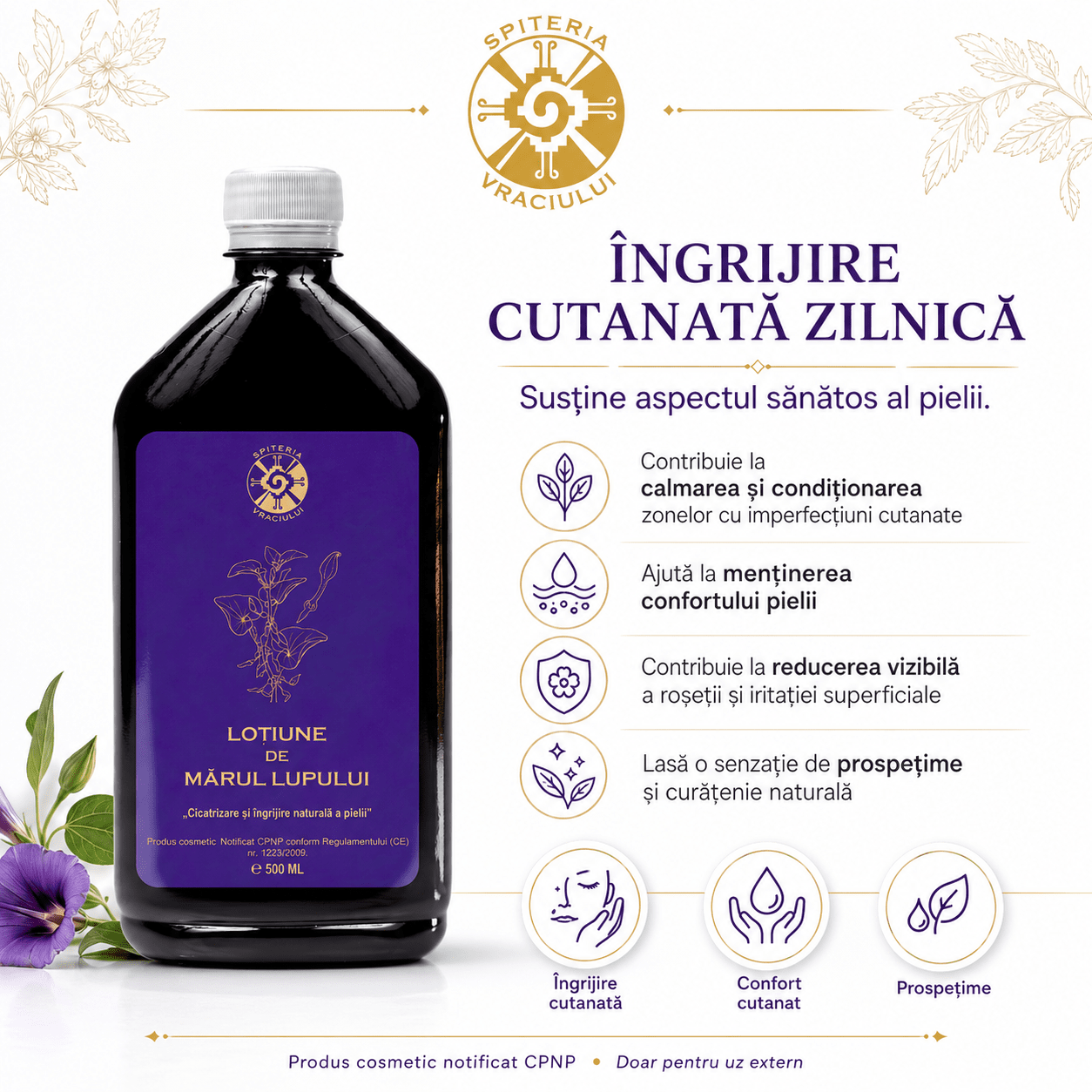 Leac Bătrânesc pentru Piele – Loțiune cu Mărul Lupului | 500ml
