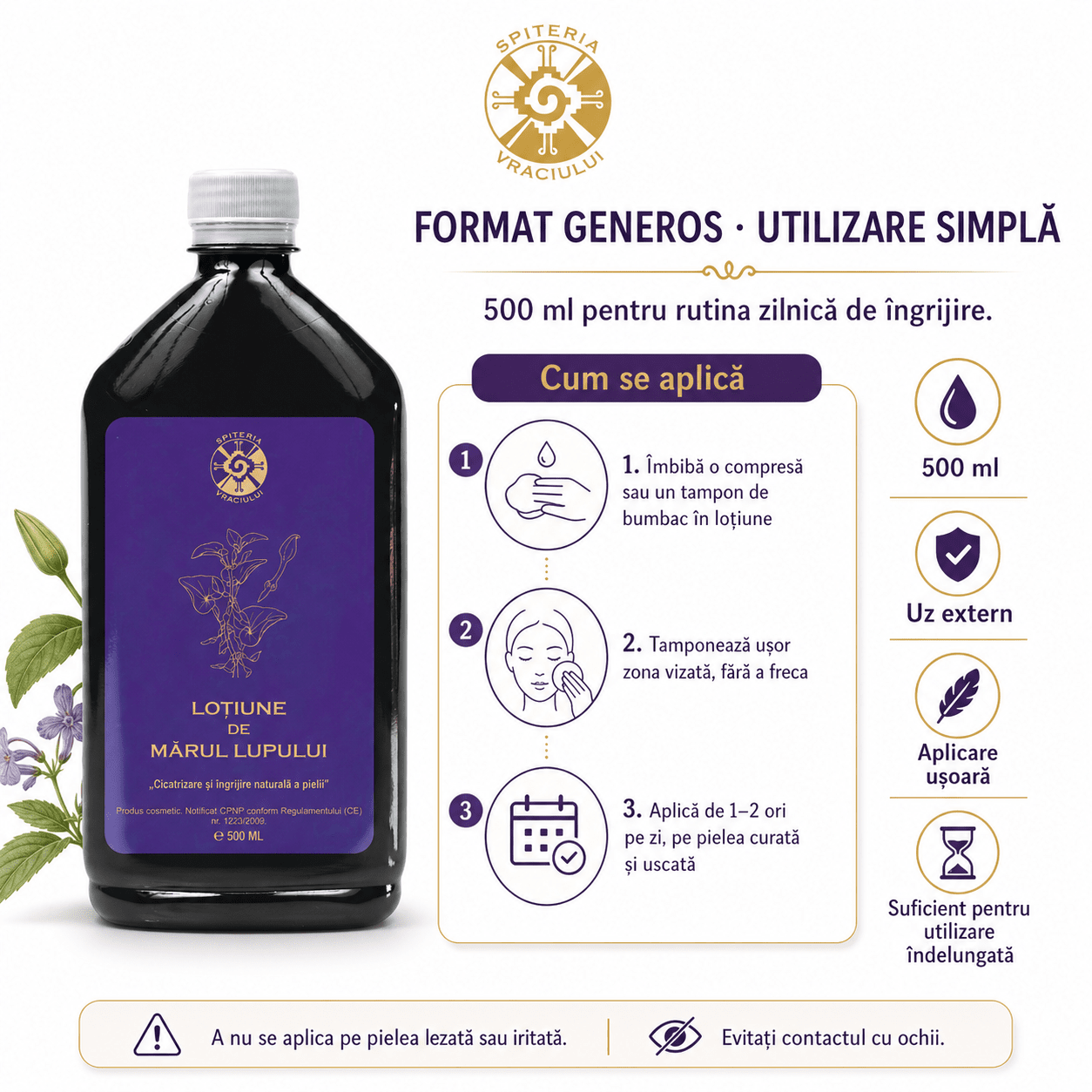 Leac Bătrânesc pentru Piele – Loțiune cu Mărul Lupului | 500ml