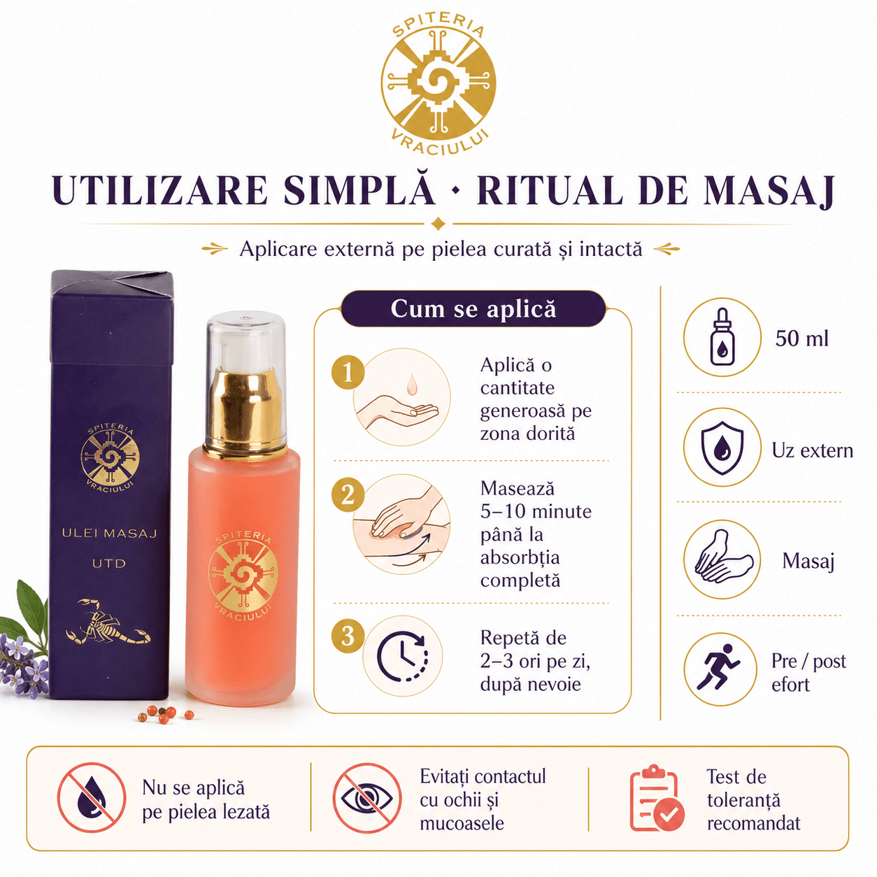 Ulei Masaj Terapeutic Natural – Dureri Articulare și Musculare | UTD