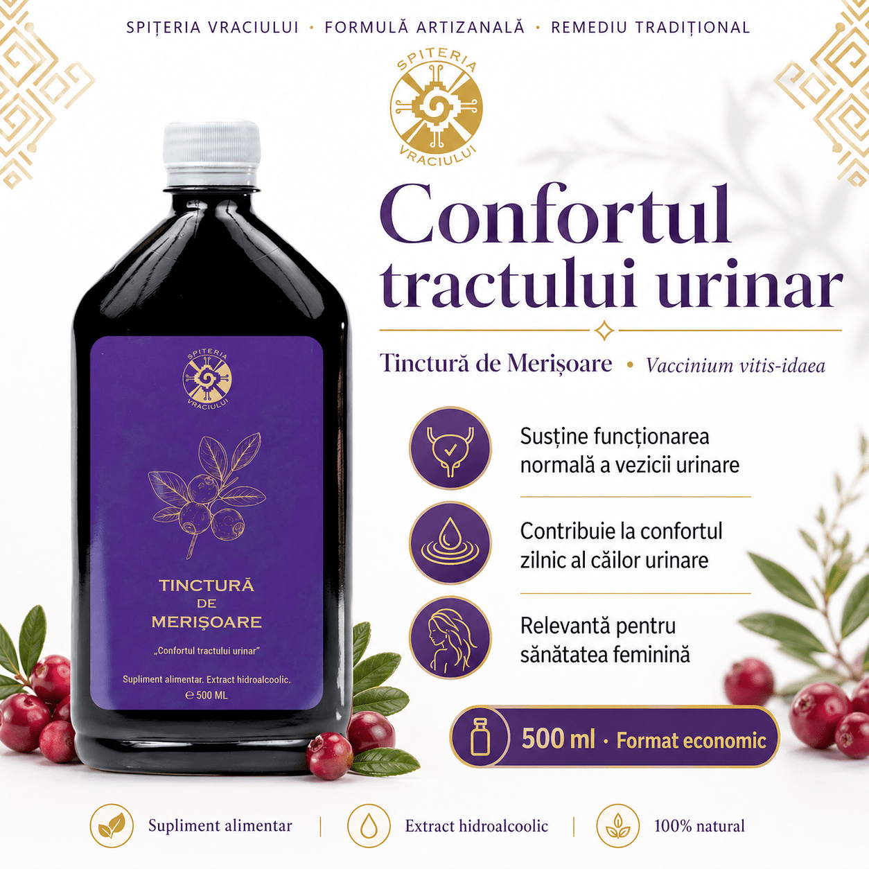 Leac Bătrânesc pentru Tract Urinar – Tinctură de Merișoare | 500ml