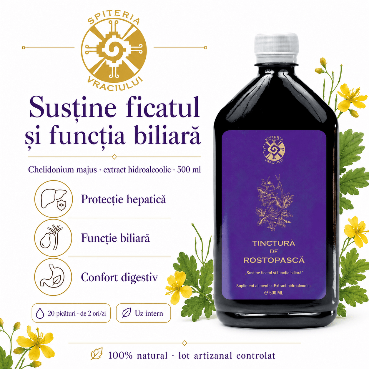 Tinctură de Rostopască – Susține Ficatul și Funcția Biliară | 500ml