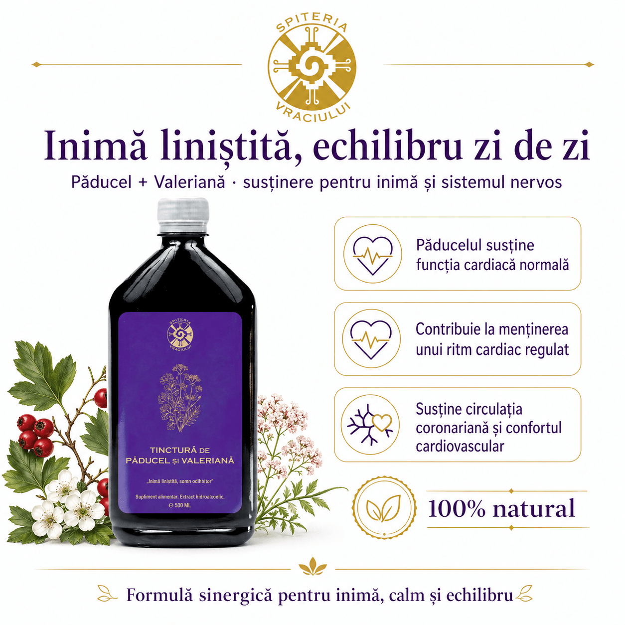 Tinctură de Păducel și Valeriană – Inimă Liniștită și Somn Odihnitor | 500ml
