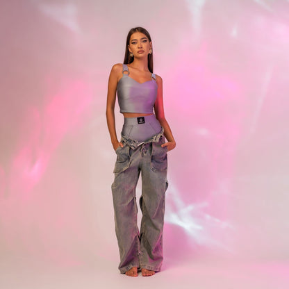 Chiloti modelatori din lycra cu talie inalta gri