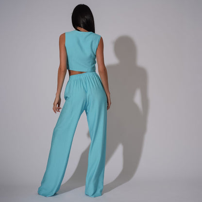 Compleu din in cu vesta si pantaloni lungi drepti Bluey