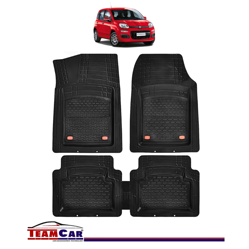 Covorase Auto TeamCar® Tip Tavita Compatibile Fiat Panda III (2012–prezent) Negru Cauciuc Reciclat Rezistent