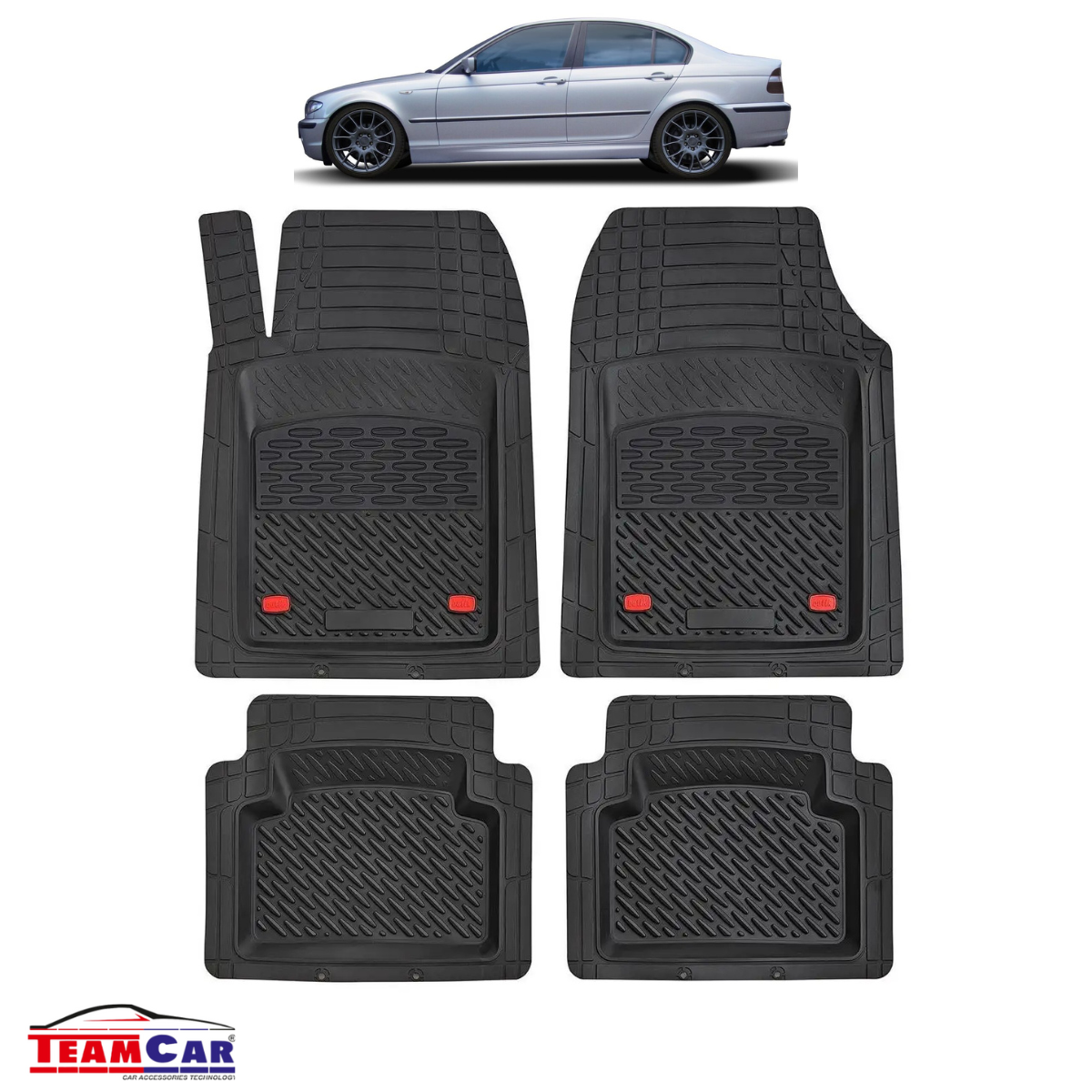 Covorase Auto TeamCar® Tip Tavita Compatibile BMW Seria 3 E46 (1998–2006) Negru, Material Rezistent