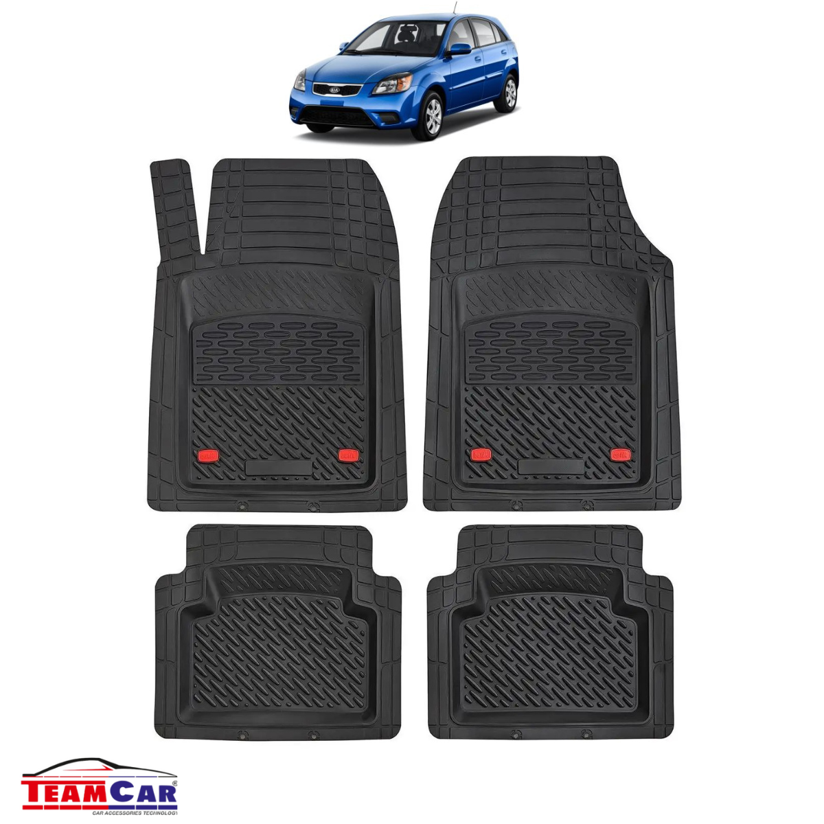 Covorase Auto TeamCar® Kia Rio DC (2000-2005) - Negru - Cauciuc Rezistent Tip Tavita