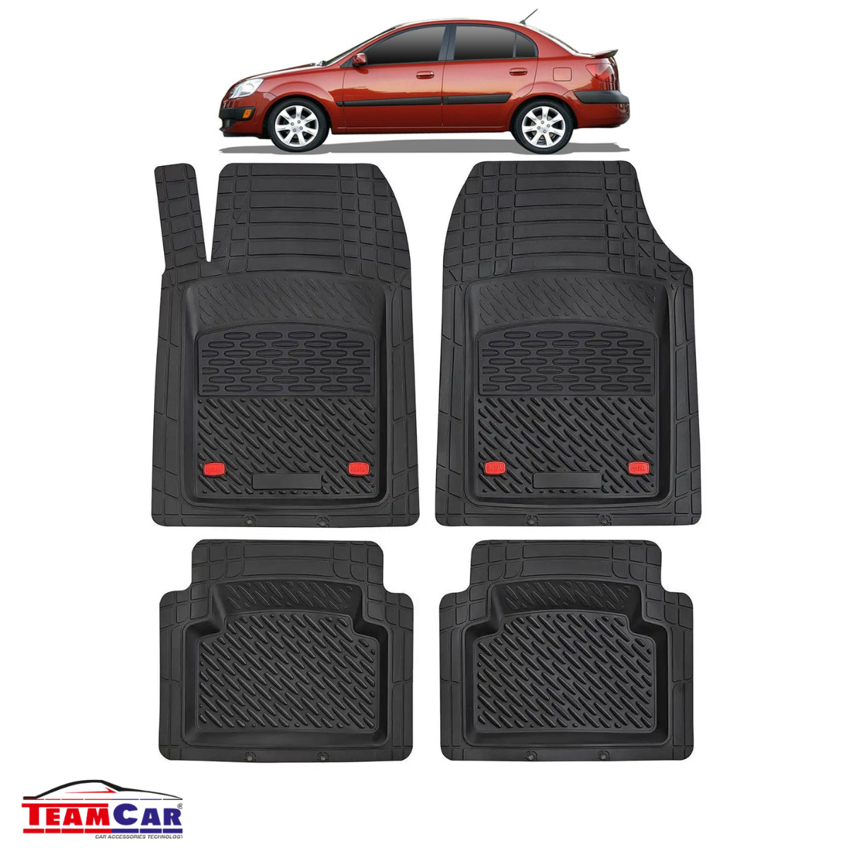 Covorase Auto TeamCar® Kia Rio JB (2005-2011) - Negru - Cauciuc Rezistent Tip Tavita