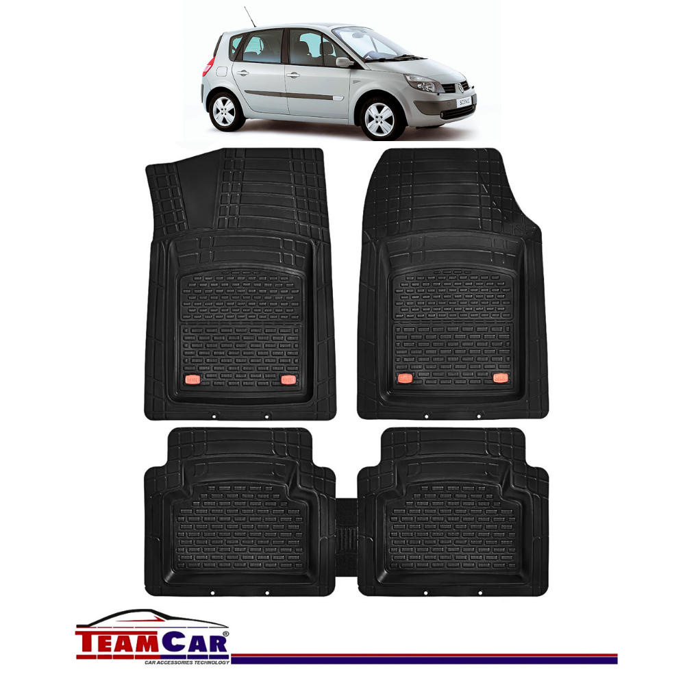 Covorase Auto TeamCar® Tip Tavita Compatibile Renault Scenic II (2003-2009) Negru Material Rezistent
