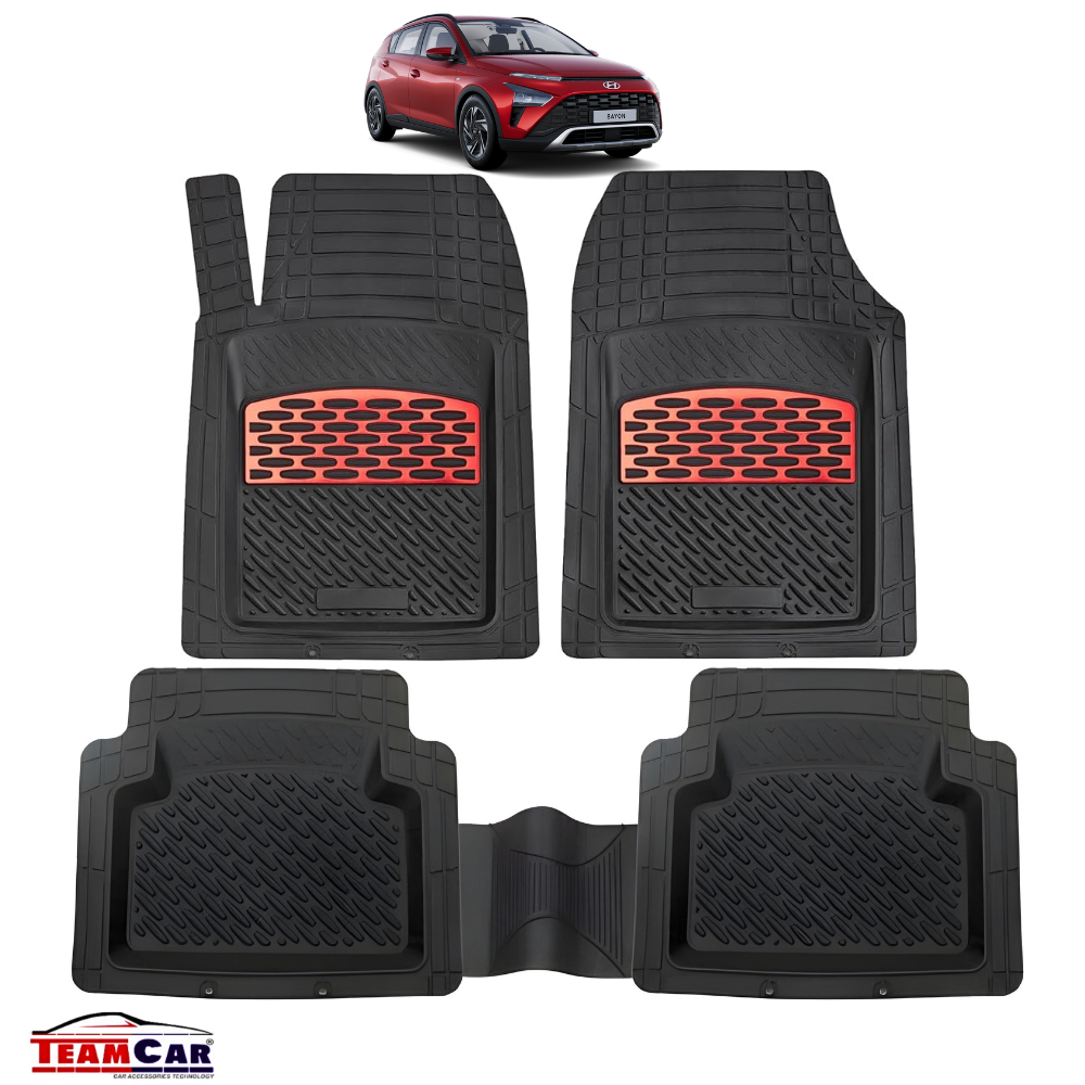 Hyundai Bayon Covorase Auto TeamCar®- Cauciuc Tip Tavita/ Red