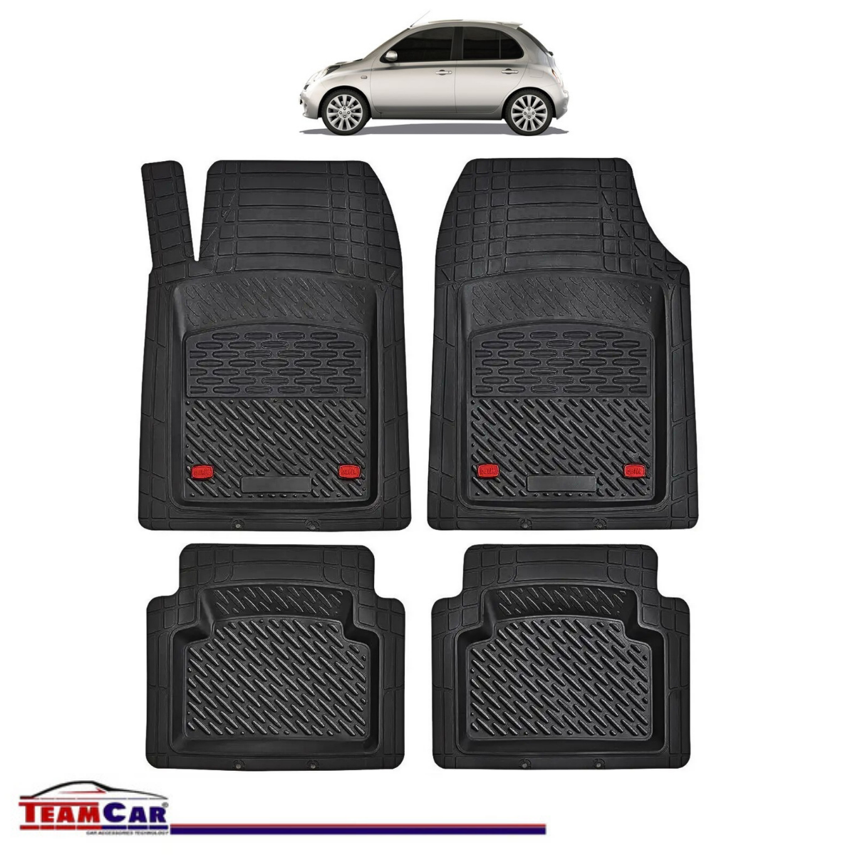 Covorase Auto TeamCar® Tip Tavita Compatibile Nissan Micra Generatia K12 (2002–2010) Negru Material Rezistent