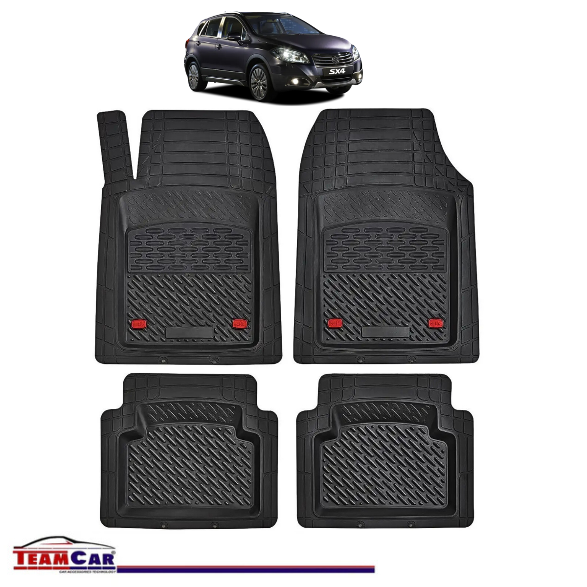 Covorase Auto TeamCar® Tip Tavita Compatibile Suzuki SX4 II (2013+) Negru Material Rezistent