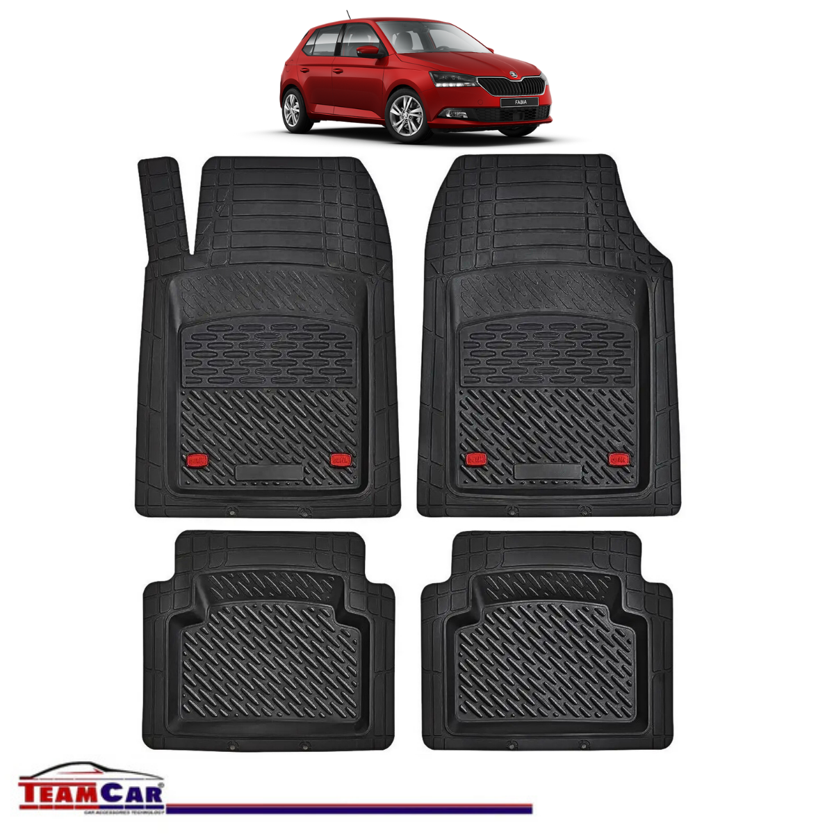 Covorase Auto TeamCar® Tip Tavita Compatibile Skoda Fabia Generatia IV (2021–prezent) Negru Material Rezistent