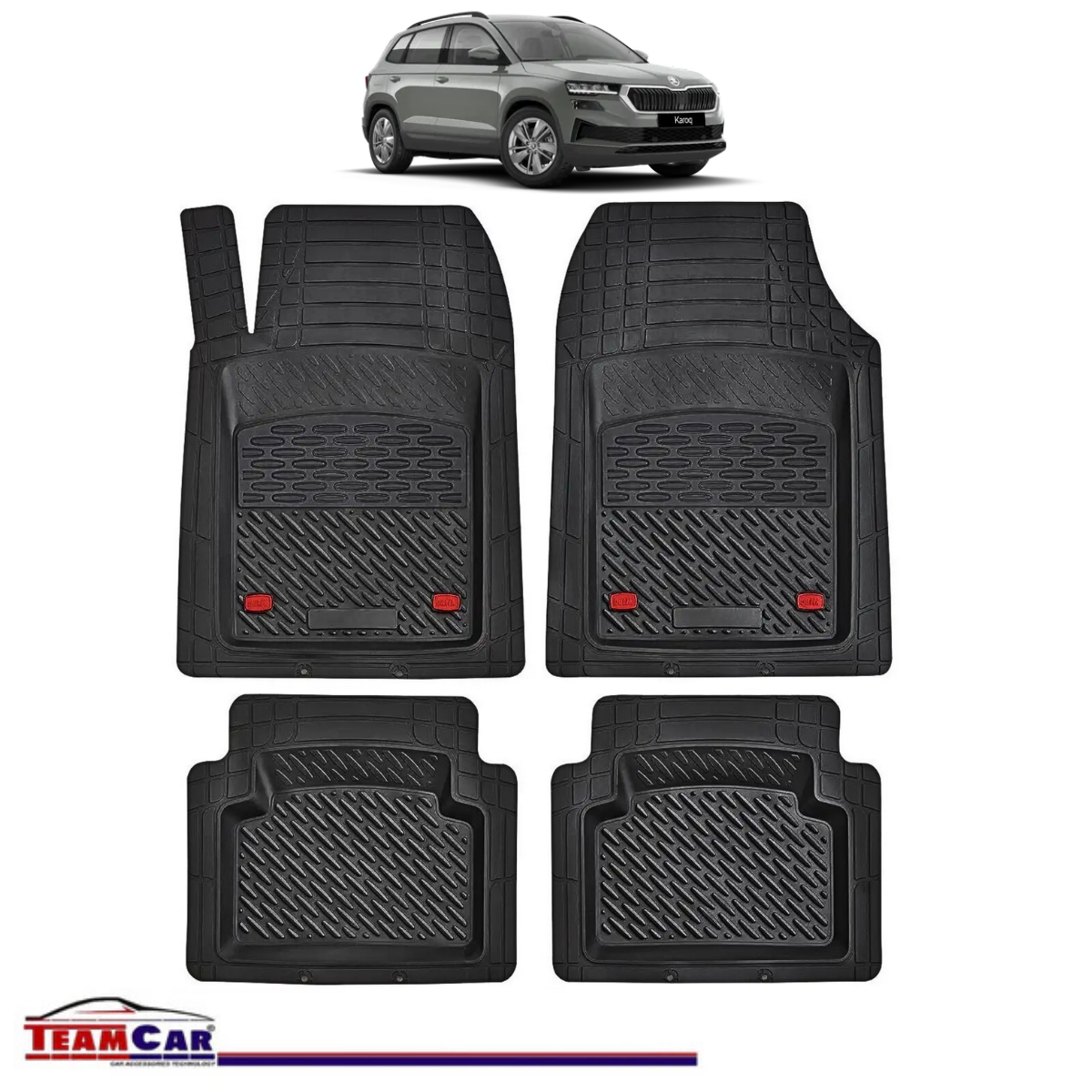 Covorase Auto TeamCar® Tip Tavita Compatibile Skoda Karoq Generatia I (2017–2025) Negru Material Rezistent