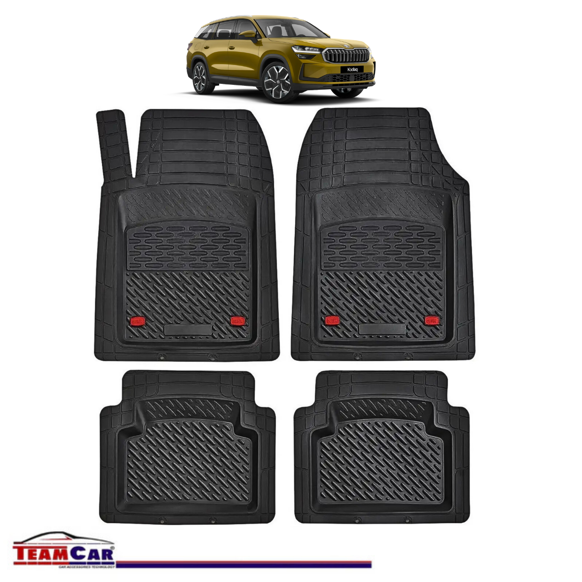 Covorase Auto TeamCar® Tip Tavita Compatibile Skoda Kodiaq Generatia II (2023–prezent) Negru Material Rezistent