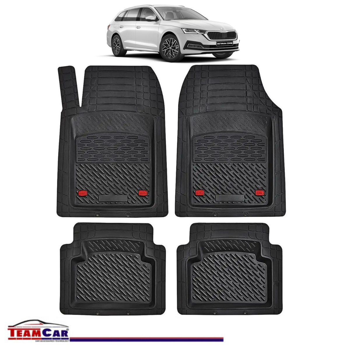 Covorase Auto TeamCar® Tip Tavita Compatibile Skoda Octavia Generatia IV (2020–prezent) Negru Material Rezistent