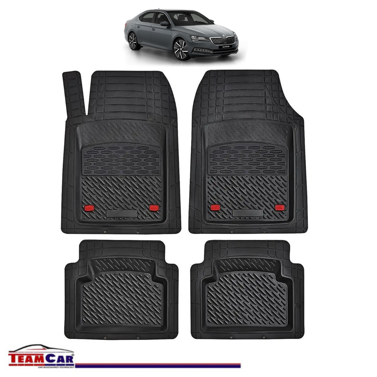 Covorase Auto TeamCar® Tip Tavita Compatibile Skoda Superb Generatia III (2015–2023) Negru Material Rezistent