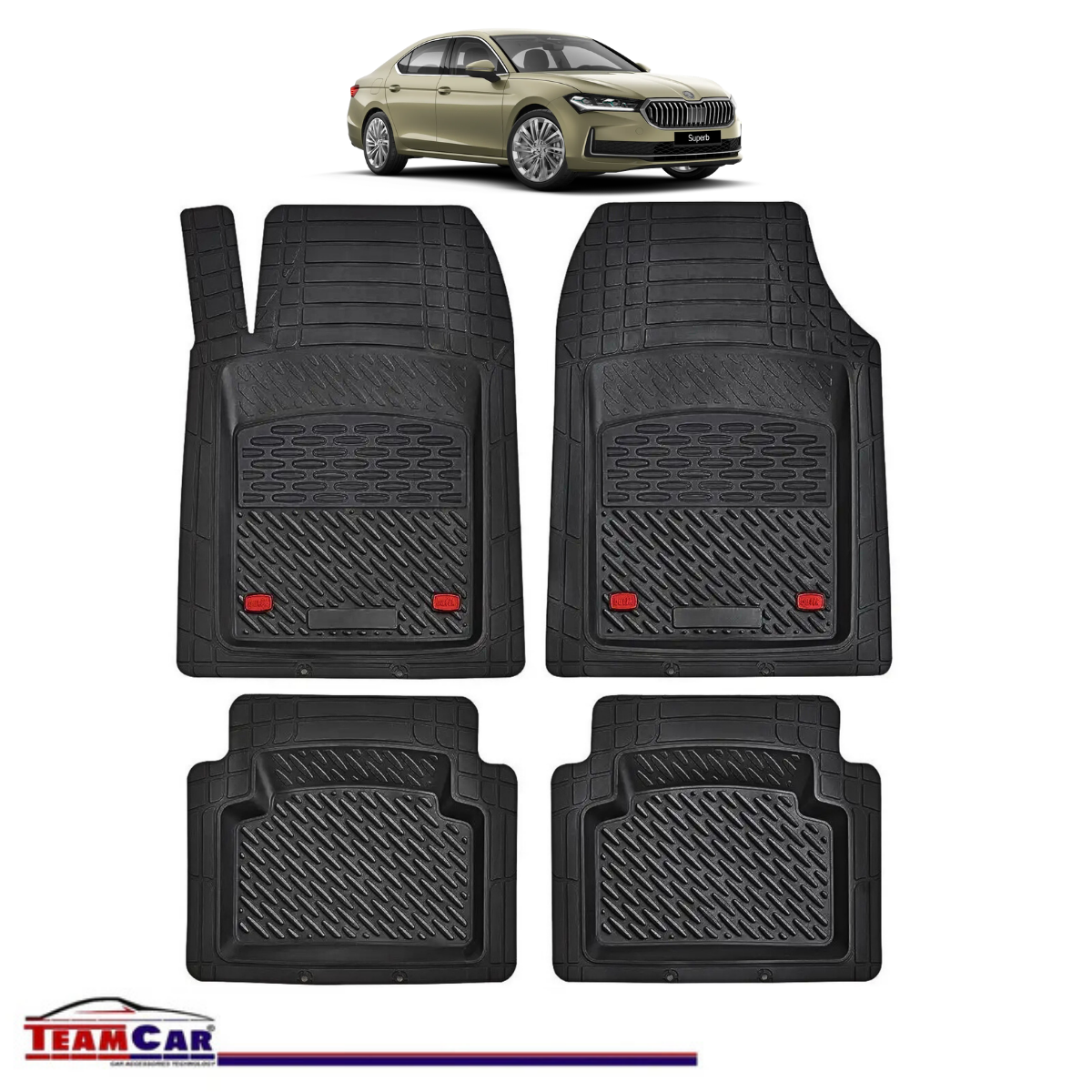 Covorase Auto TeamCar® Tip Tavita Compatibile Skoda Superb Generatia IV (2023–prezent) Negru Material Rezistent