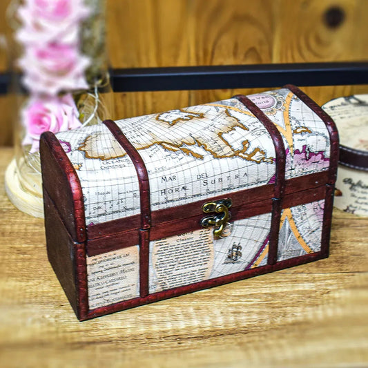 Cutie depozitare tip cufar, Naimeed D17024, 24x14x10 cm, Lemn, Visiniu