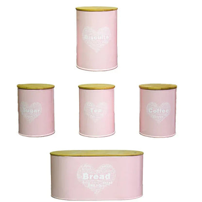 Set 5 cutii pentru depozitare, forma circulara, Naimeed D2601-ROTUND, Roz