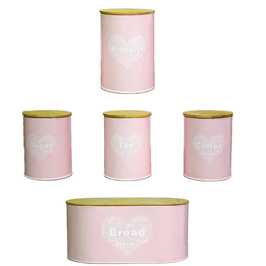 Set 5 cutii pentru depozitare, forma circulara, Naimeed D2601-ROTUND, Roz