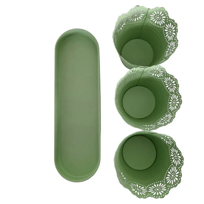 Set 3 ghivece cu tava, din metal, Naimeed D2603, Verde