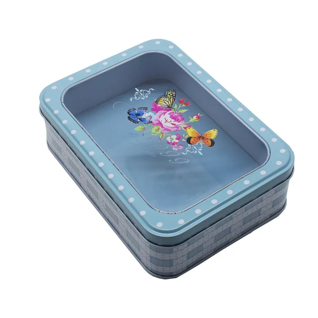 Cutie metalica cu capac transparent pentru decor/depozitare, Naimeed D2634 Butterfly, Multicolor, 19 x 15 x 6 cm
