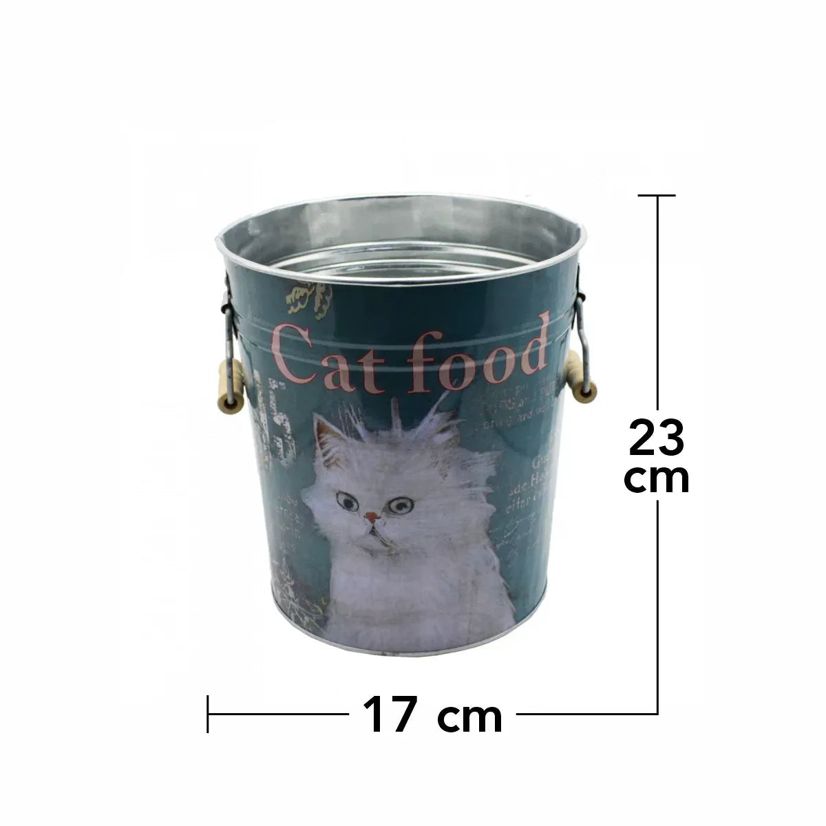 Galetusa decor cu capac din metal si manere din lemn, Naimeed D2644 Cat Food, Multicolor, 23 x 17 cm