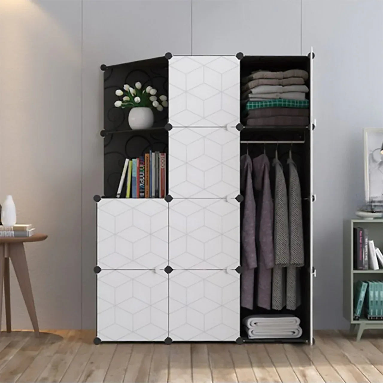 Dulap Modular, 12 Compartimente, Naimeed D2675N, Alb/Negru, 147x111x37 cm