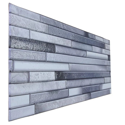 Set 12 panouri decorative, SXP + PVC, autoadezive, imitatie mozaic de piatra cu textura in relief, Naimeed D2949-model-1, 60x30x0.5 cm, Gri