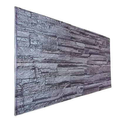 Set 12 panouri decorative, SXP + PVC, autoadezive, imitatie mozaic de piatra cu textura in relief, Naimeed D2949-model-4, 60x30x0.5 cm, Maro inchis