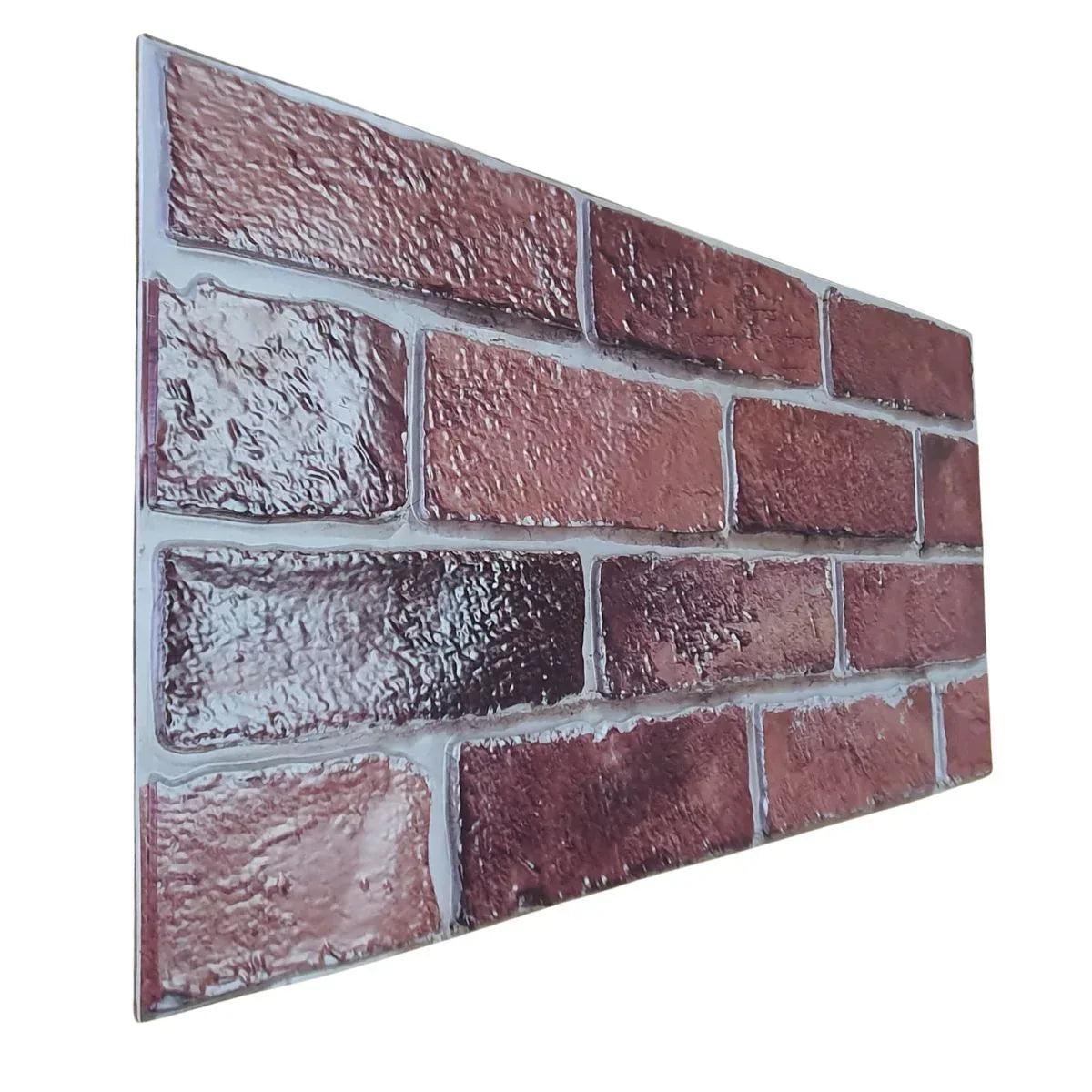 Set 12 panouri decorative, SXP + PVC, autoadezive, imitatie mozaic de caramida cu textura in relief, Naimeed D2949-model-5, 60x30x0.5 cm, Rosu