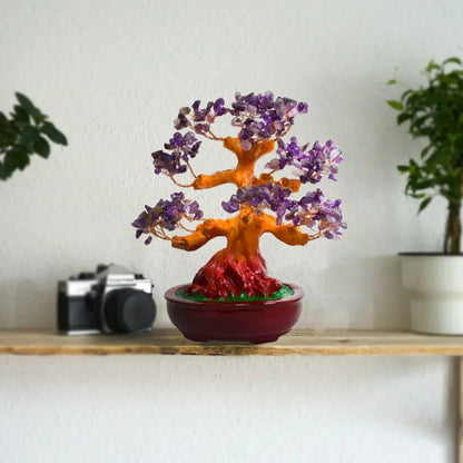 Copacel Feng Shui cu Pietre Semipretioase de Ametist, Suport Ceramic, Naimeed D3013P, Inaltime 22cm