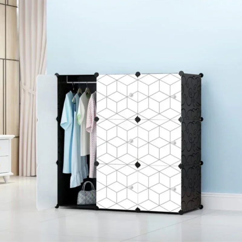 Dulap modular din plastic cu schelet metalic, D3242, culoare Alb / Negru, 110 x 110 x 37 cm