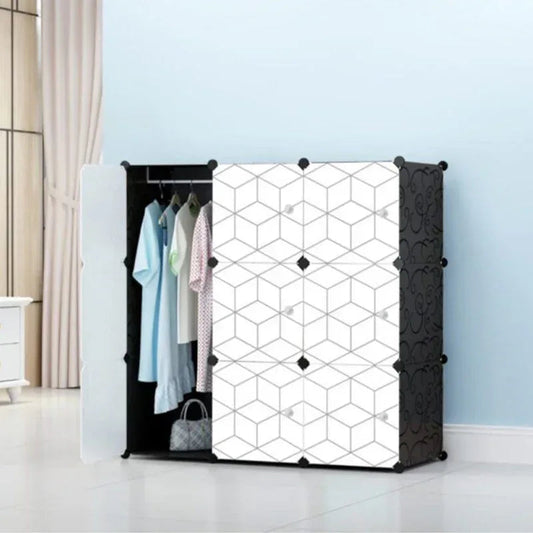 Dulap modular din plastic cu schelet metalic, D3242, culoare Alb / Negru, 110 x 110 x 37 cm